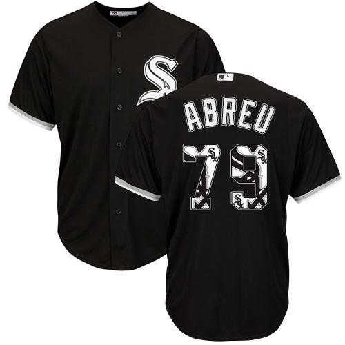 White Sox #79 Jose Abreu Black Team Logo Fashion Stitched MLB Jersey - Click Image to Close